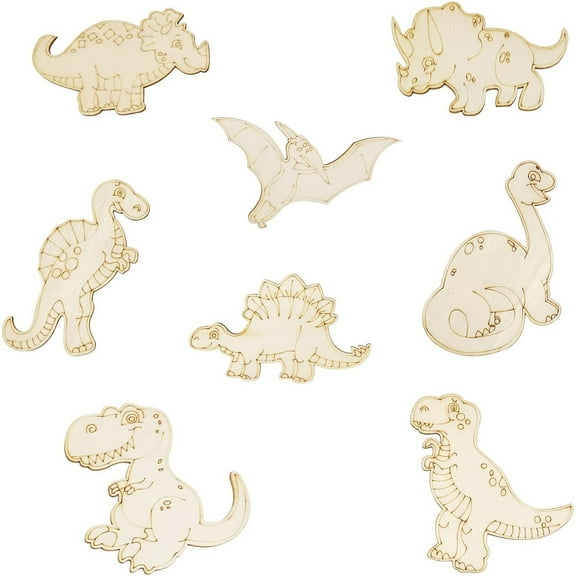 32 Pack Wood Dinosaur Cutouts Unfinished Wooden Dinosaur Hanging Ornaments DIY Dinosaur Animal Craft Gift Tags for Home Party Decoration Craft Project
