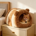 thumbnail image 4 of Enclosed Plush Pet Bed - Removable Washable Dog Bed & Winter Warm Cat Bed, Two-Purpose Pet Nest & Mat for Cats & Dogs, Durable Soft Pet Villa for Indoor Use, 21*18*11in, Brown, 4 of 6