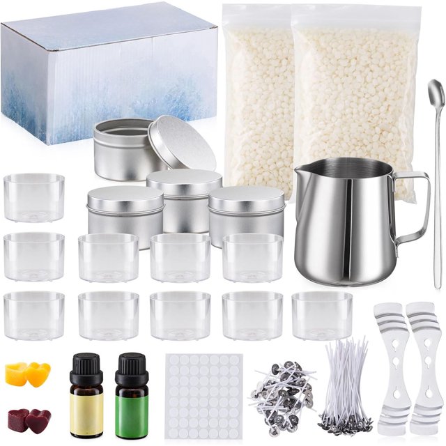Scented candles DIY, Kit para hacer velas, Kit de fabricación de velas para principiantes, Kit para Hacer Velas que incluye Latas, Cera de Abejas, Olla, Mechas para Velas, Cuchara etc