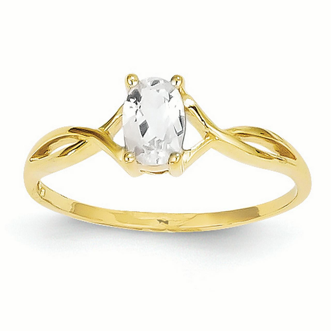 Ring Birthstone - 14K Gold 2 MM White Topaz April Birthstone Ring, Size