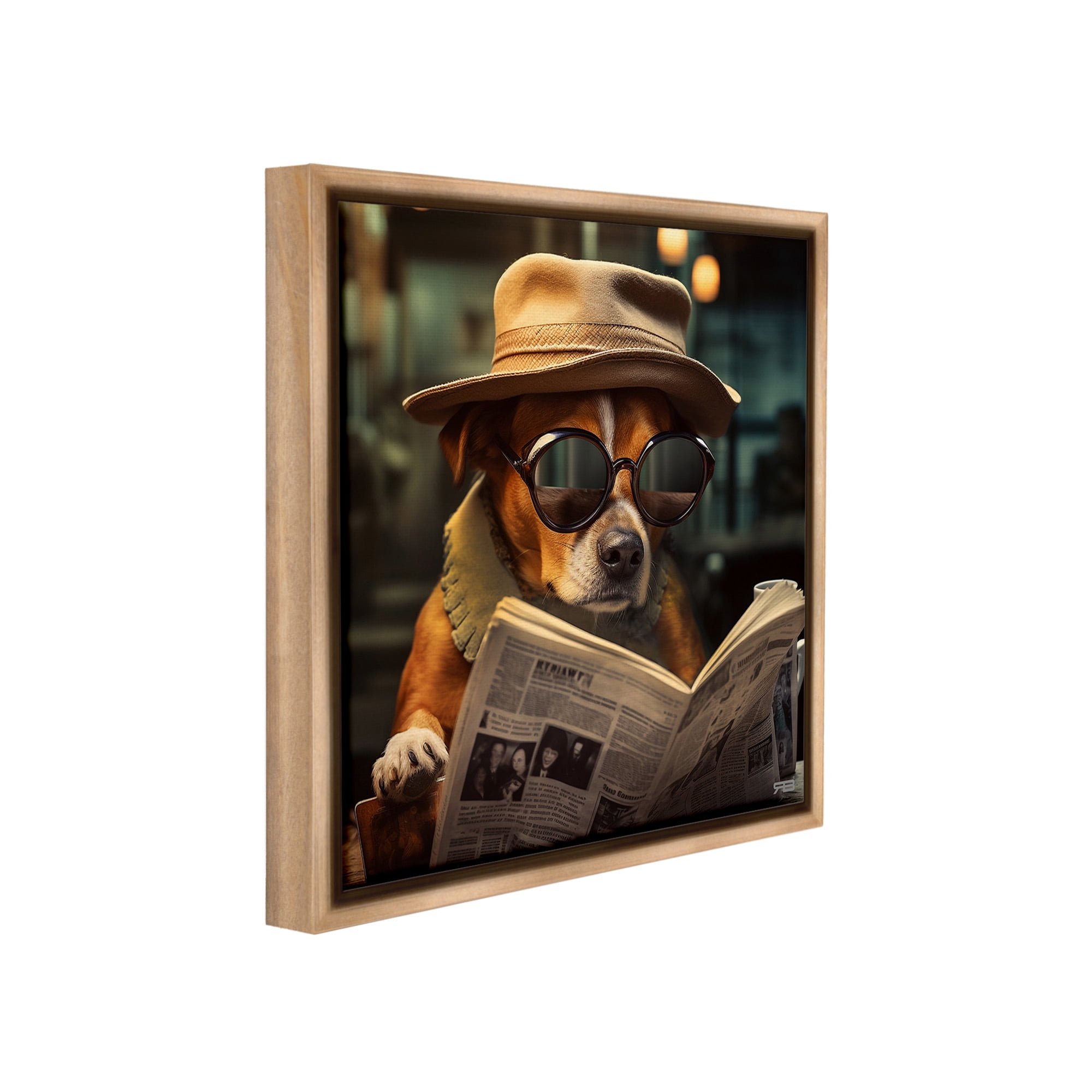 Stupell Industries Dog Reading Newspaper Animals & Insects Painting Brown Floater Framed Canvas Art Print Wall Art, 18 x 18