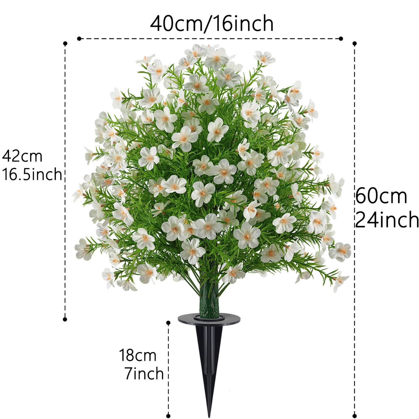 24" Artificial Boxwood Topiary Ball Trees with Flowers UV Resistant No Fade Outdoor Faux Plants with Ground Spike, Fake Shrubs for Garden, Patio, Porch, Yard, Indoor Décor