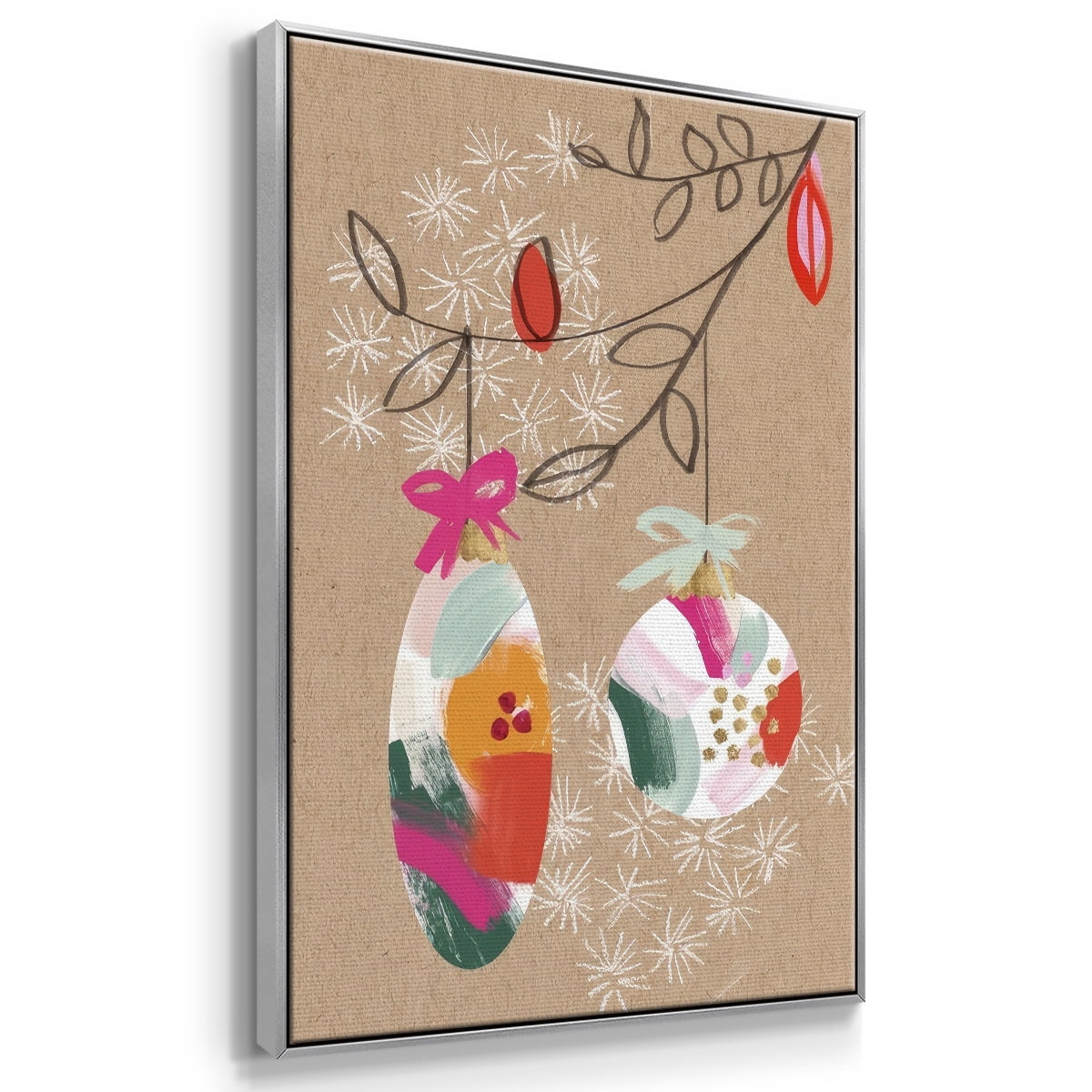 Crafty Christmas Collection B - Framed Gallery Wrapped Holiday Canvas - 17 x 25 - Silver Frame
