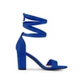 thumbnail image 3 of BLISSFUL STEP Women's Lace Up and Ankle Strap Block Heel Sandals Deep Blue 6, 3 of 7