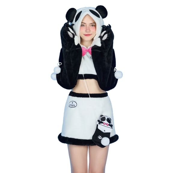 [Officially Licensed] Micotaku Goodnight Pajamals Panda Yoyo Plush Paw Hoodie and Skirt Set for Daily Wear