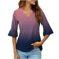 thumbnail image 3 of DDAPJ pyju Womens Eyelet Tops Dressy Casual Ruffle 3/4 Sleeve V Neck Shirt Elegant Work Blouses Ofertas Hoy Liquidación Purple S, 3 of 6