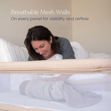 HALO BassiNest 2-in-1 Height-Adjustable Bedside Sleeper with Mattress Pad and Fitted Sheet, Oat