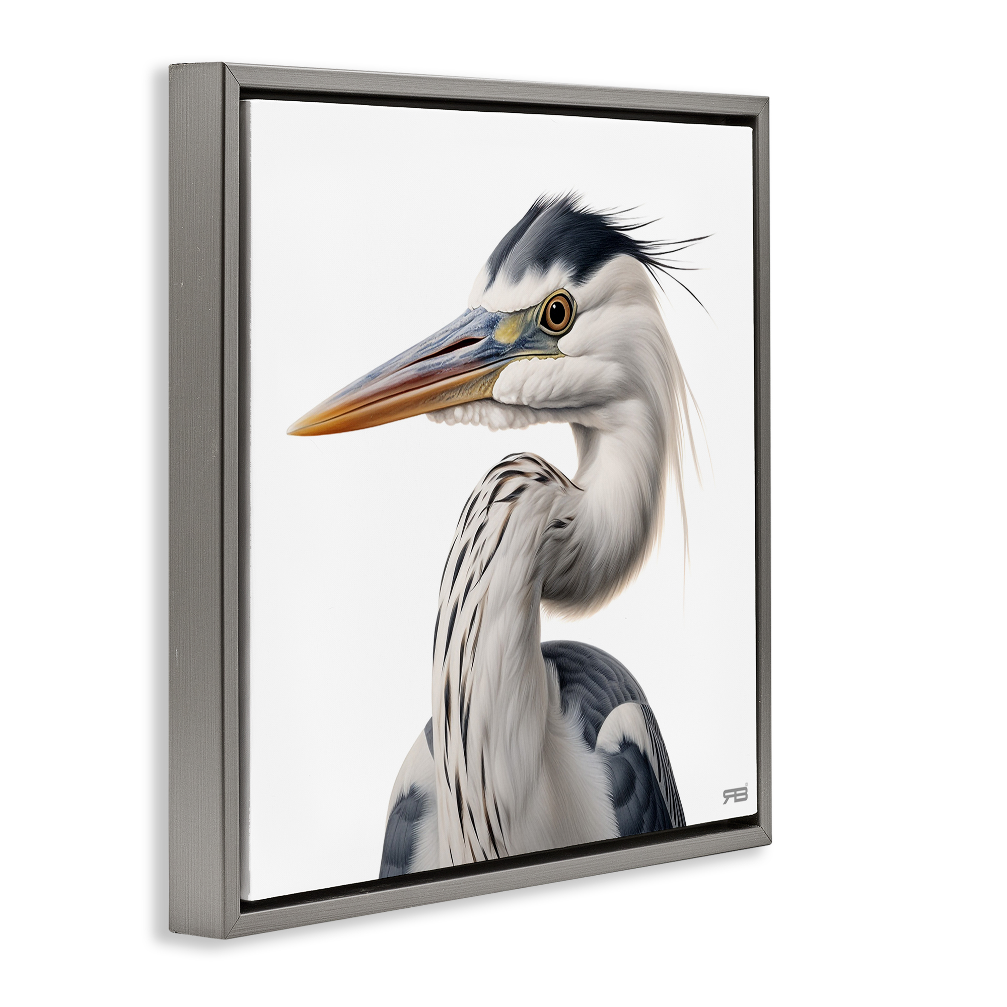 Stupell Industries Stoic Heron Looking Left Animals & Insects Painting Gray Floater Framed Canvas Art Print Wall Art, 25 x 25