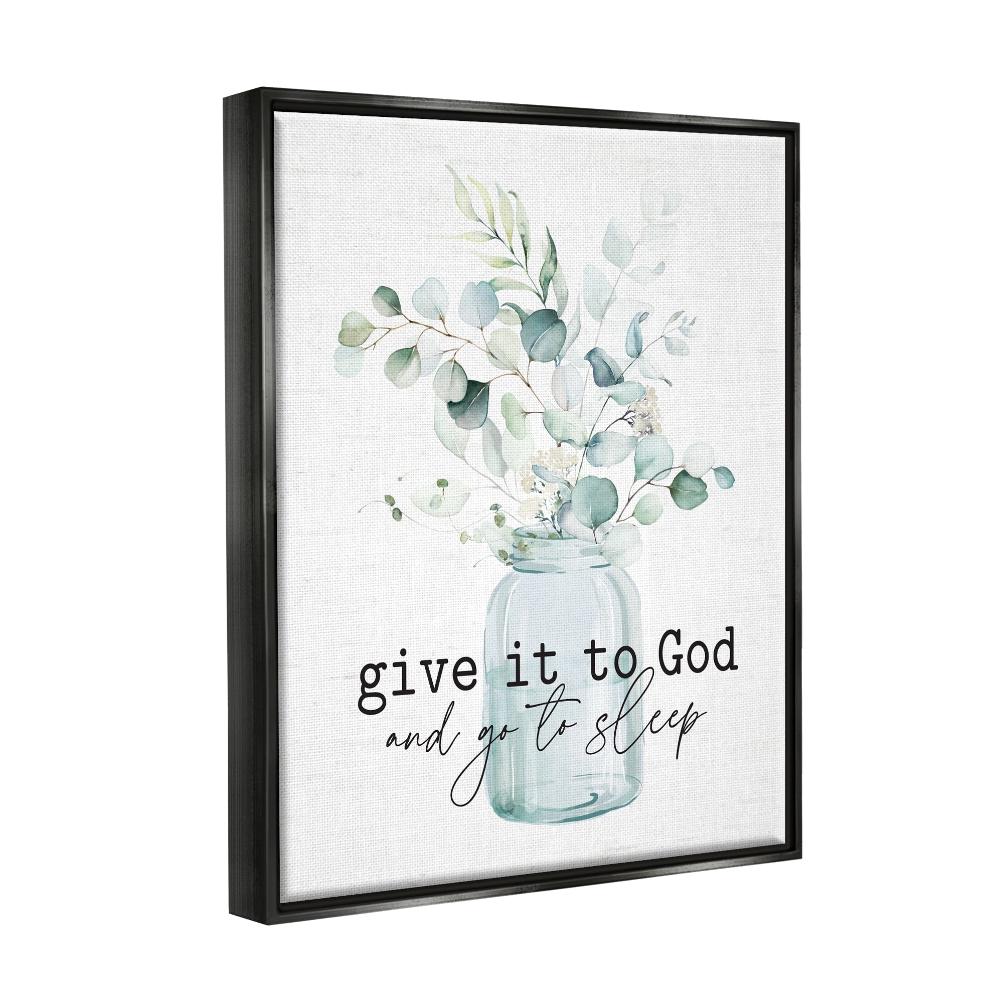 Stupell Industries Give It To God Varied Botanical Plants Bouquet Graphic Art Jet Black Floating Framed Canvas Print Wall Art, Design by Lettered and Lined