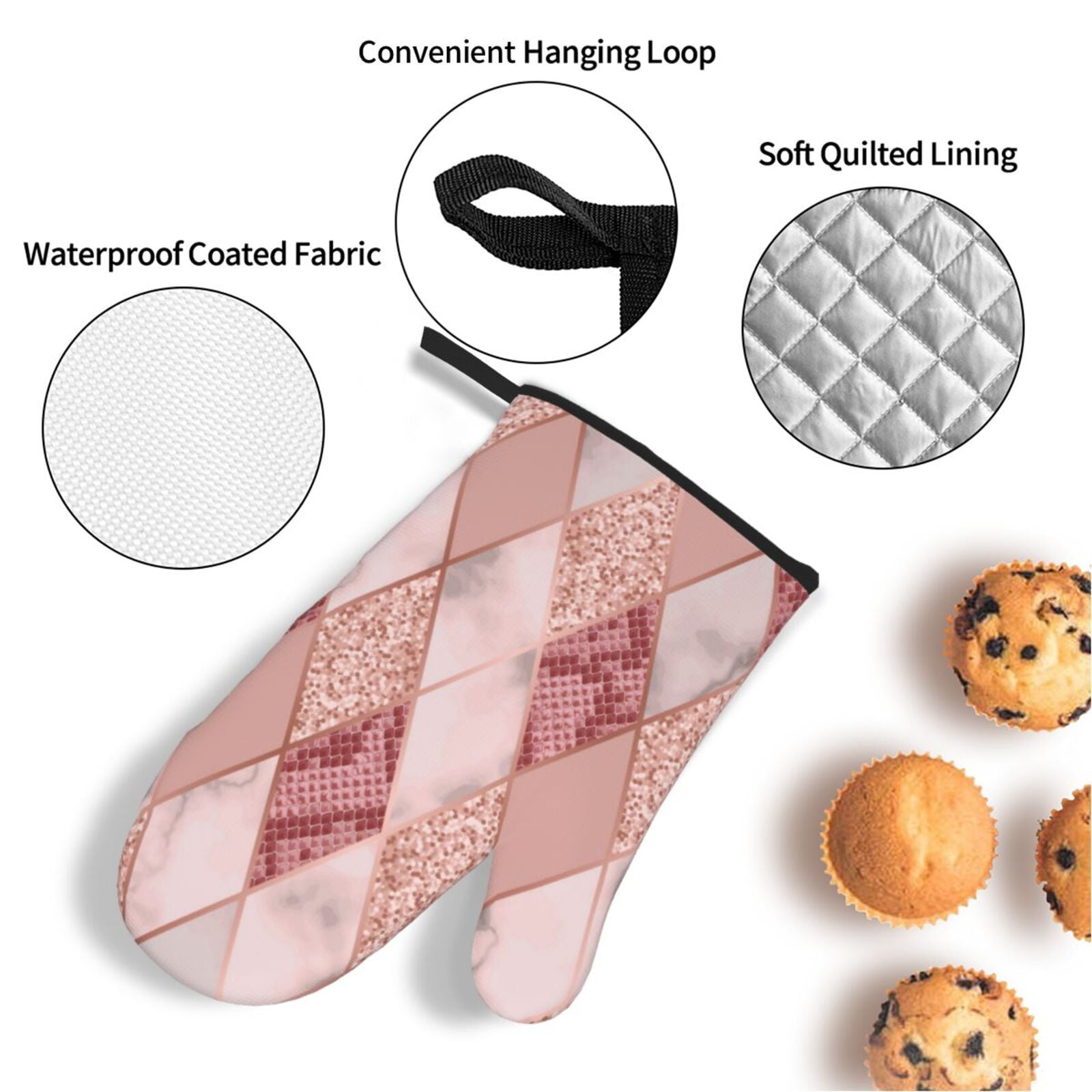 Rose Gold Marble Snakeskin Geometric 4Pcs Oven Mitts and Pot Holders Sets Oven Kitchen Gloves Hot Pads for Cooking BBQ Baking Grilling