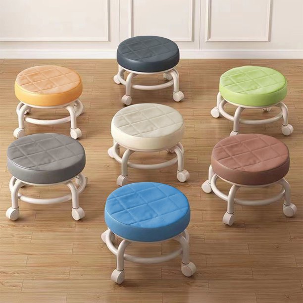 Taburete bajo con ruedas para el hogar | Banco con zapatos enrollables universal • Asiento para hombre perezoso • Silla multifuncional de costurera • Compacta 25x25x22cm •