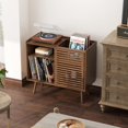 thumbnail image 5 of Record Player Stand, Record Player Table with Power Outlet, Record Storage Cabinet with Slide Door, Mid Century Modern Record Player Stand for Bedroom Living Room, 5 of 6