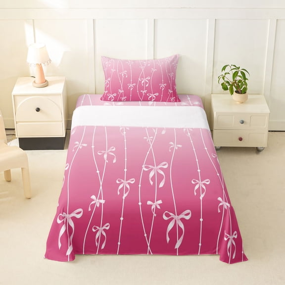 Erosebridal Pink Ribbon Bowknot Twin Sheet Sets 3pcs For Teens,Girls Geometric Swirl Stripes Bedding