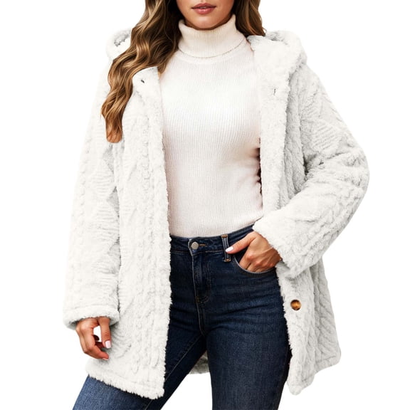 Women's Cozy Soft Hooded Jacket Full Zip Front Button Closure Long Sleeve Casual Lightweight Outerwear For Everyday Wear