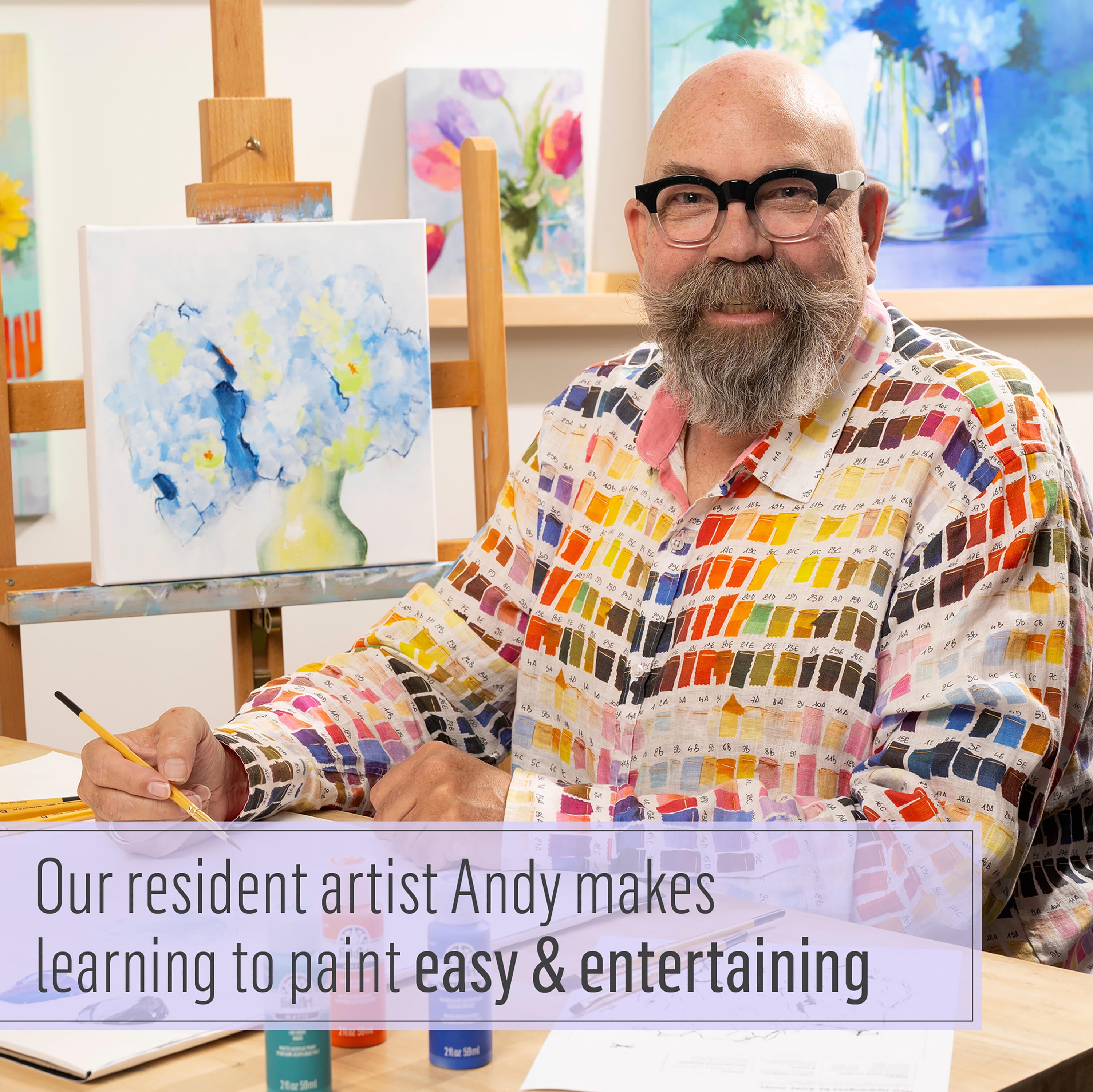 FolkArt Art Talk with Andy Professional Kit, 27 Pc Set with 17 Acrylic Craft Paints, and 10 Brushes