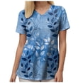 thumbnail image 5 of COMVALUE Print Scrub Tops Women Floral Scrubs V Neck Short Sleeve Stretch Nurse Uniform with Pockets Functional Workwear (Blue, L), 5 of 5