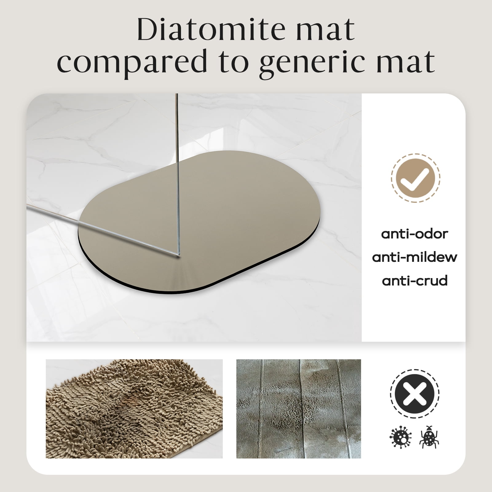 Phantoscope 2-Piece Diatomite Stone Bath Mat Set, Quick-Dry Non-Slip Bathroom Rugs, Light Brown, 17 x 24 in and 17 x 47 in