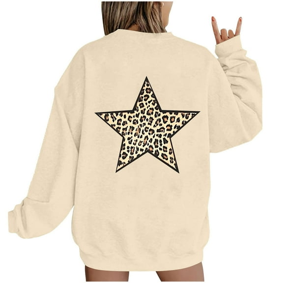 JUSLIO Crewneck Womens Sweatshirt Hoodless Leopard Print Hoodies Comfortable Everyday Long Sleeve Casual Sweatshirts