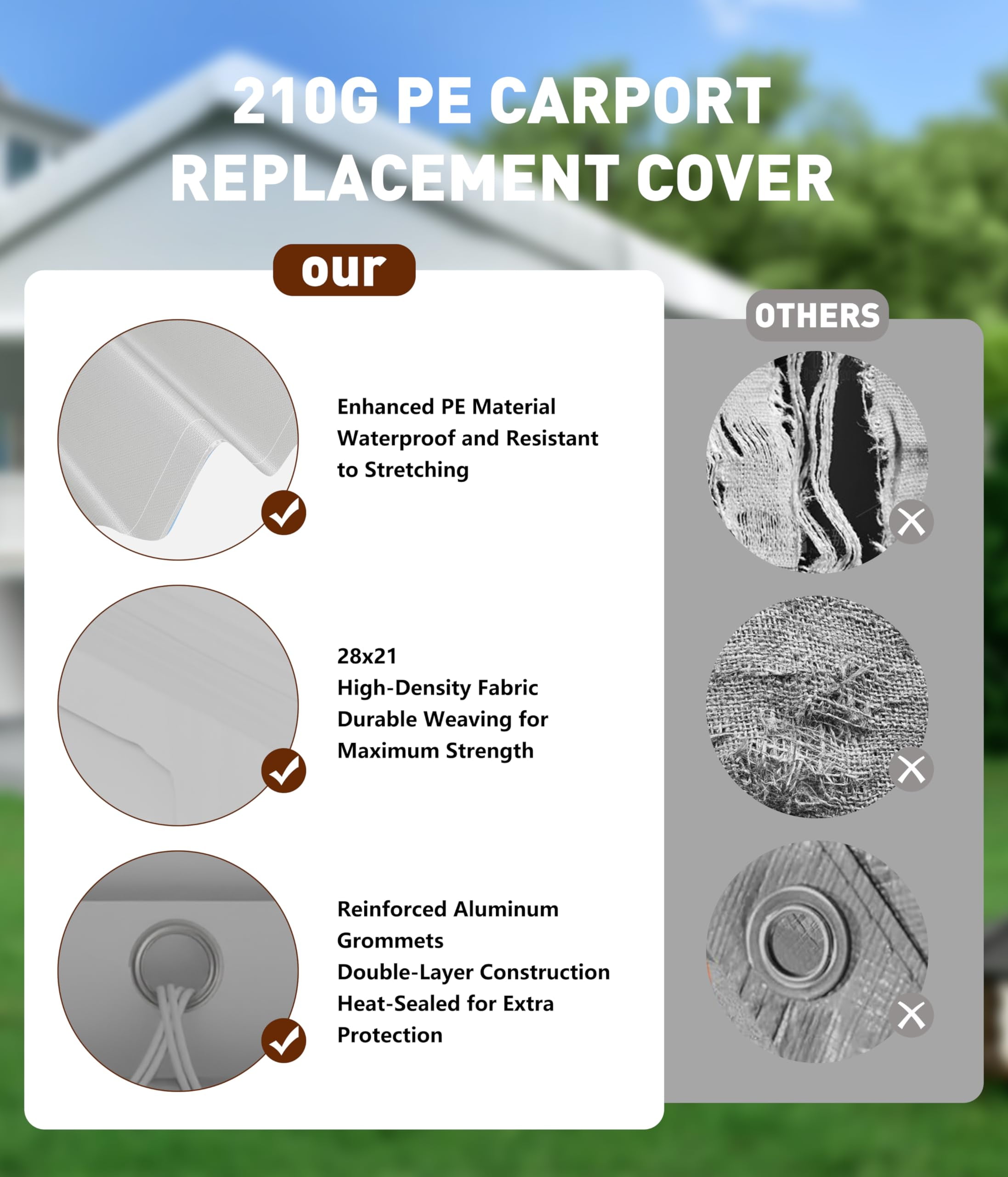 Garvee Carport Top Replacement Cover, 20'x 13'x 11',  White