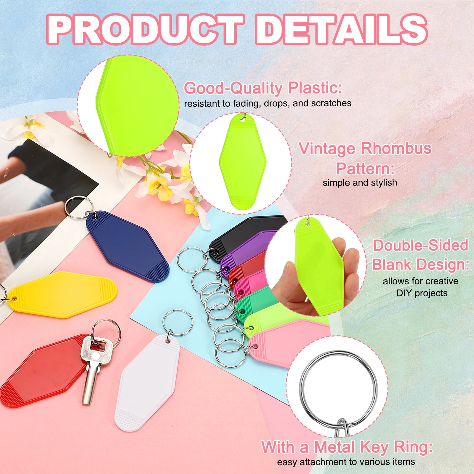 Uxcell 55 Pcs Blank Hotel Keychain Tags - Light Green Vintage Motel Key Tag Plastic Rhombus Keychain with Key Ring,[for Vinyl DIY Crafts Car Ornament Sublimation Luggage Label]