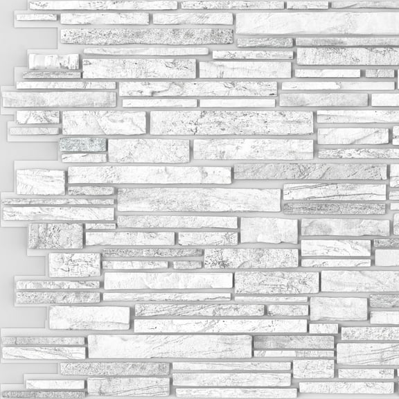 Dundee Deco's White Grey Faux Stone PVC 3D Wall Panel, 3.2 ft X 1.6 ft (98cm X 49cm), Pack of 10, Interior Design Wall Paneling Decor, Total Coverage 52 sq. ft. (4.8 sq. m)