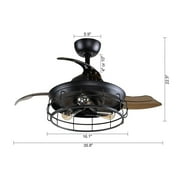 Parrot Uncle 36 Inch Industrial Ceiling Fan with Light & Retractable Blades Industrial Fandelier, Black