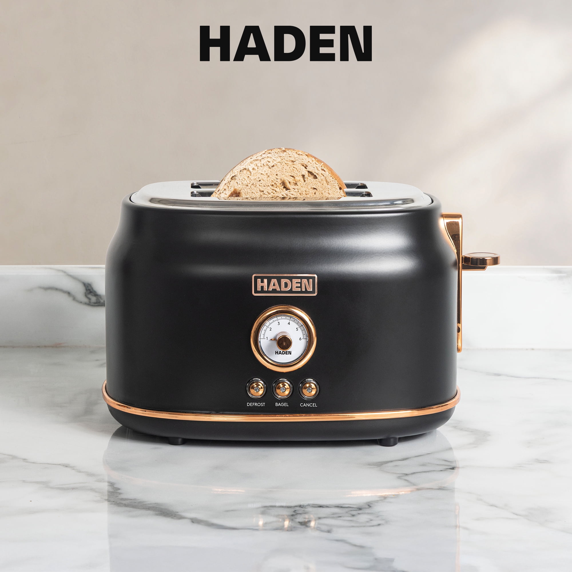 HADEN Dorset 2-Slice Wide Slot Stainless Steel Toaster, Black / Copper