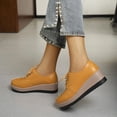 thumbnail image 5 of Domuza Women's Platform Oxford Shoes Classic Chunky Patent Leather PU Square Toe Wedges Casual Lace Up Sneakers for summer Yellow 9（EU-42）, 5 of 6