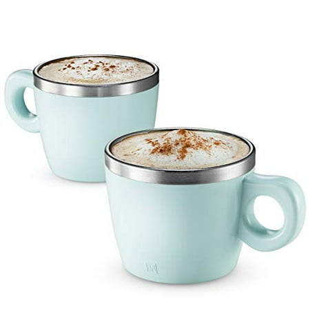 Espresso Cups No Handle JVR Set of 2 Stainless Steel Espresso Cups | Double Wall Insulated Espresso Mugs With Handle | 8-oz Cappuccino, Americano, Latte, Tea & Espresso Mugs | Shatterproof Espresso Cups (Sky Blue) ()