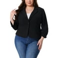thumbnail image 1 of Blazers de mujer de talla grande GRACE & GRANDEUR, con mangas 3/4 fruncidas, solapa de muesca, botón, blazer de traje de negocios casual 1X negro, 1 of 1