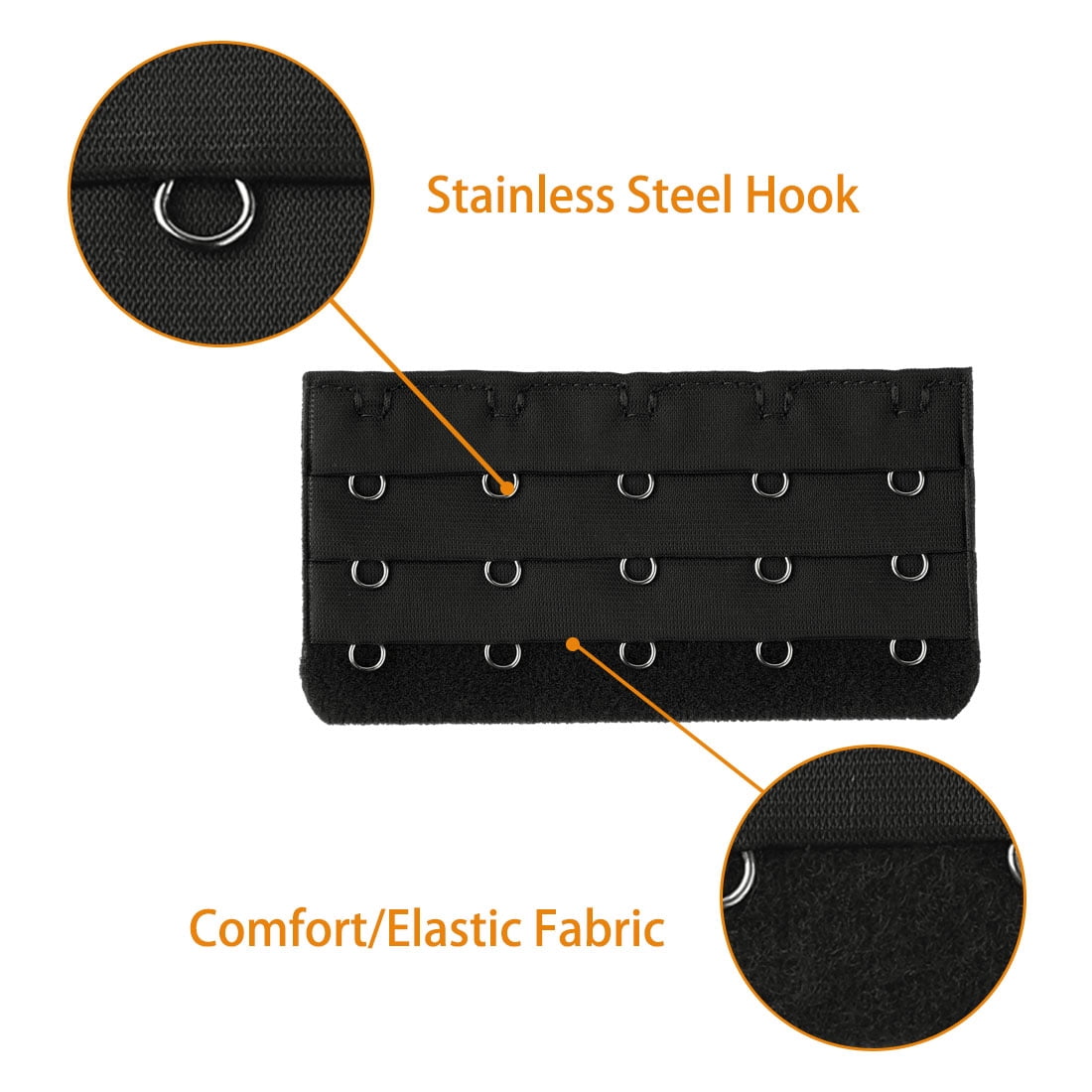 Unique Bargains 4pcs Woman 3 Rows 5 Hooks Brassiere Bra Extension Strap Extender Black