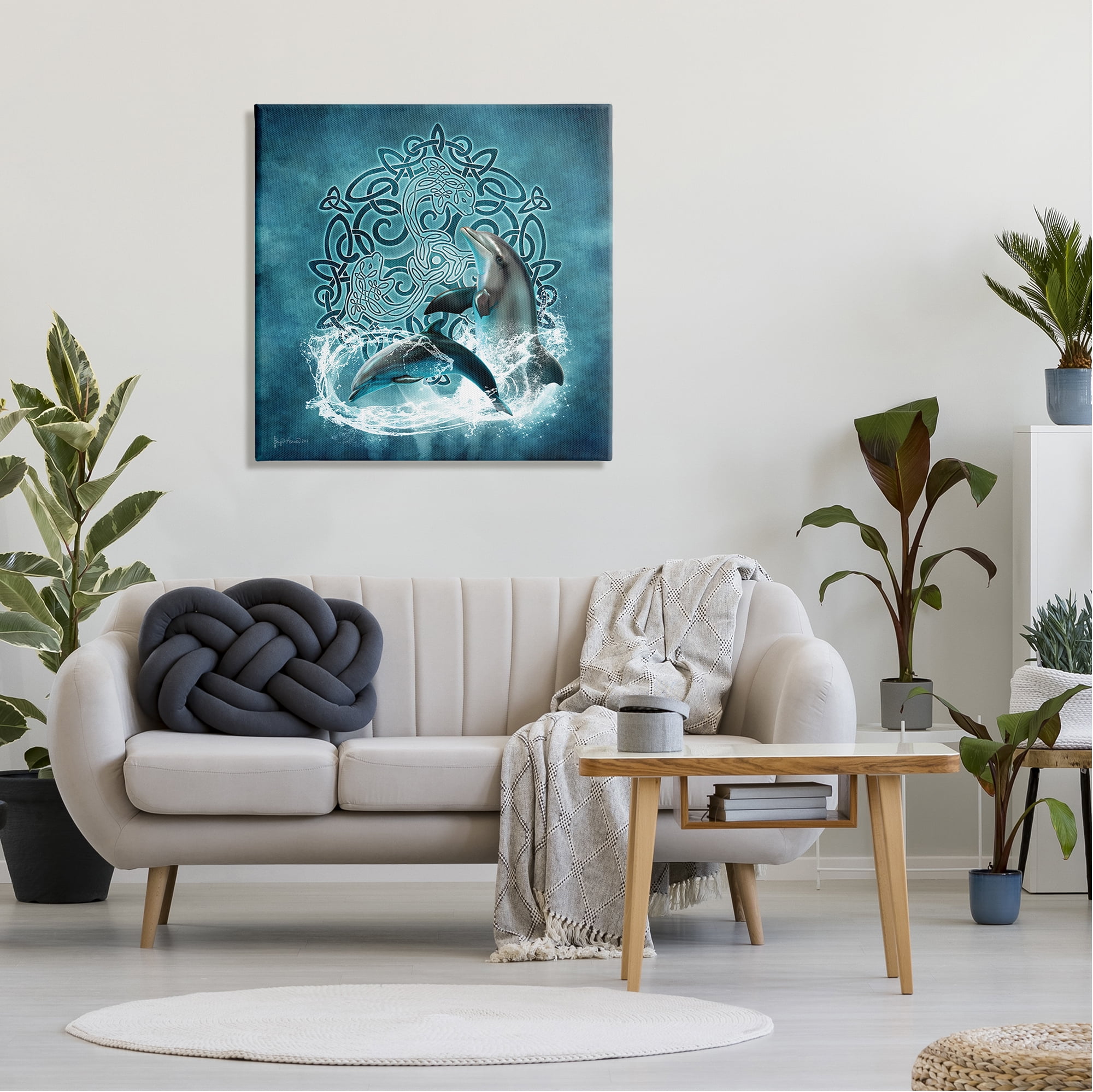 Stupell Industries Dolphin Celtic Knot Pattern Animals & Insects Painting Gallery Wrapped Canvas Art Print Wall Art, 30 x 30