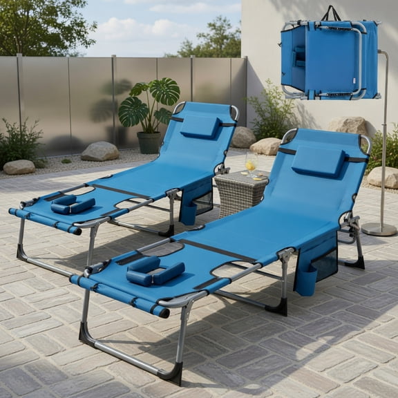 Resenkos Outdoor Chaise Lounge Chair, 5-position Outdoor Folding Chaise Lounge Chair-Blue, Portable Recliner for Lawn Garden Beach Yard