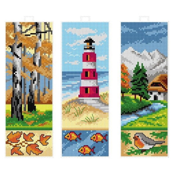 Counted cross stitch kit with plastic canvas Bookmarks "Landscapes" set of 3 designs