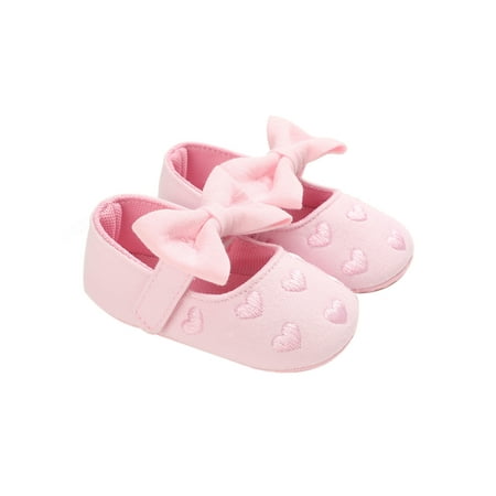 

Suanret Infant Baby Girl Crib Shoes Anti-Slip Soft Sole Heart Print Flats Cute Bow First Walkers Pink 11 CM