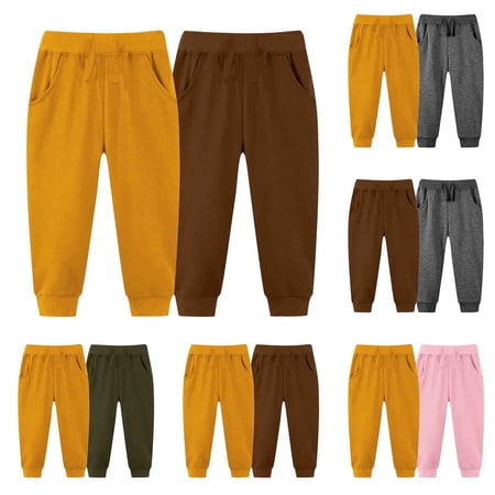 Jinhomg 2 Pack Little Kids Sweatpants Fall Winter Comfortable Set Toddler Boys Girls Elastic Drawstring Waist Jogger Pants with Pockets Spring Saving Yellow L