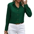 thumbnail image 2 of vigerkar Women's Button Down Regular Lapel Shirt Long-Sleeved Lapel Business Casual Blouse Top Dark Green, L, 2 of 6
