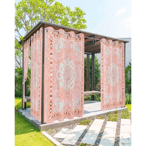 Pink Boho Outdoor Curtains for Patio, Vintage Abstract Tribal Decorative Oriental Privacy Drapes Grommet Waterproof Outside Curtains for Porch/Cabana/Balcony 54"x 84", 2 Panel