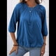 thumbnail image 4 of Camiseta de Cuello Redondo para Mujer, Blusa de Algodón de Media , Mangas 3/4, Informal, Holgada, Plisada, Básica. Azul S, 4 of 7