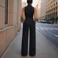 thumbnail image 5 of FAHXNVB Womens Sleeveless Collared Jumpsuit Belted Waist Casual Wide Leg Summer Jumpsuits Solid Color Work Outfits, 5 of 5