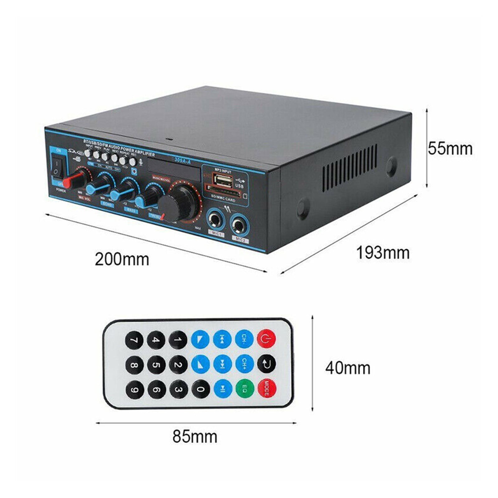 12V 800W 5.0 Amplifier Speakers 2 Channel Car Power AMP Bass HIFI Music Player MP3 AUX FM Stereo Radio SD