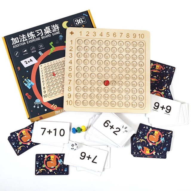 Multiplication Times Table Games Wooden Montessori Toy for Mathematical Manipulation Number Series Cards 1-100 Counting Tray Maths Games Special Educators for Children (A)