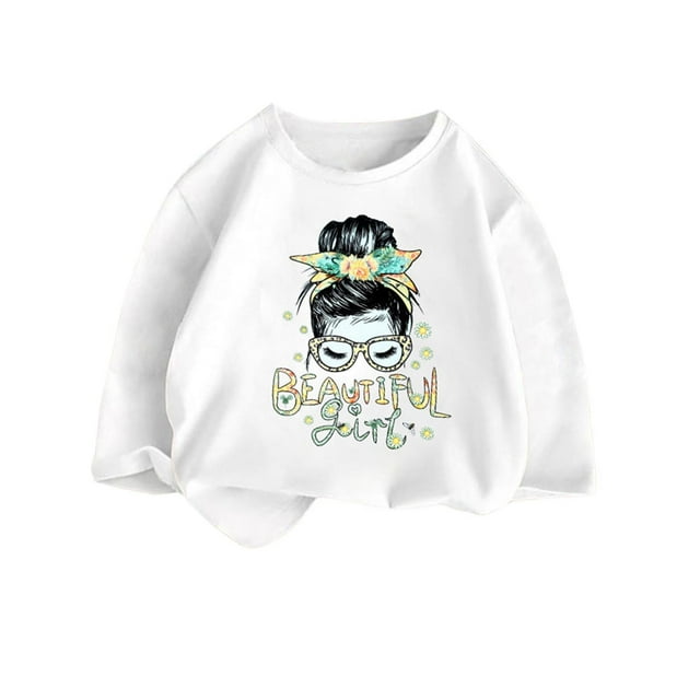 T-Shirts pour Filles Tout-Petits T-Shirt Imprimé à la Mode Décontracté Col Rond