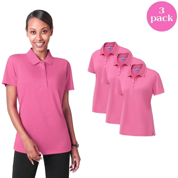 Zfeel High Performance Pure Dry Polo T-Shirt for Women, Pink Collared Tee 3-Pack Casual Shirt, S