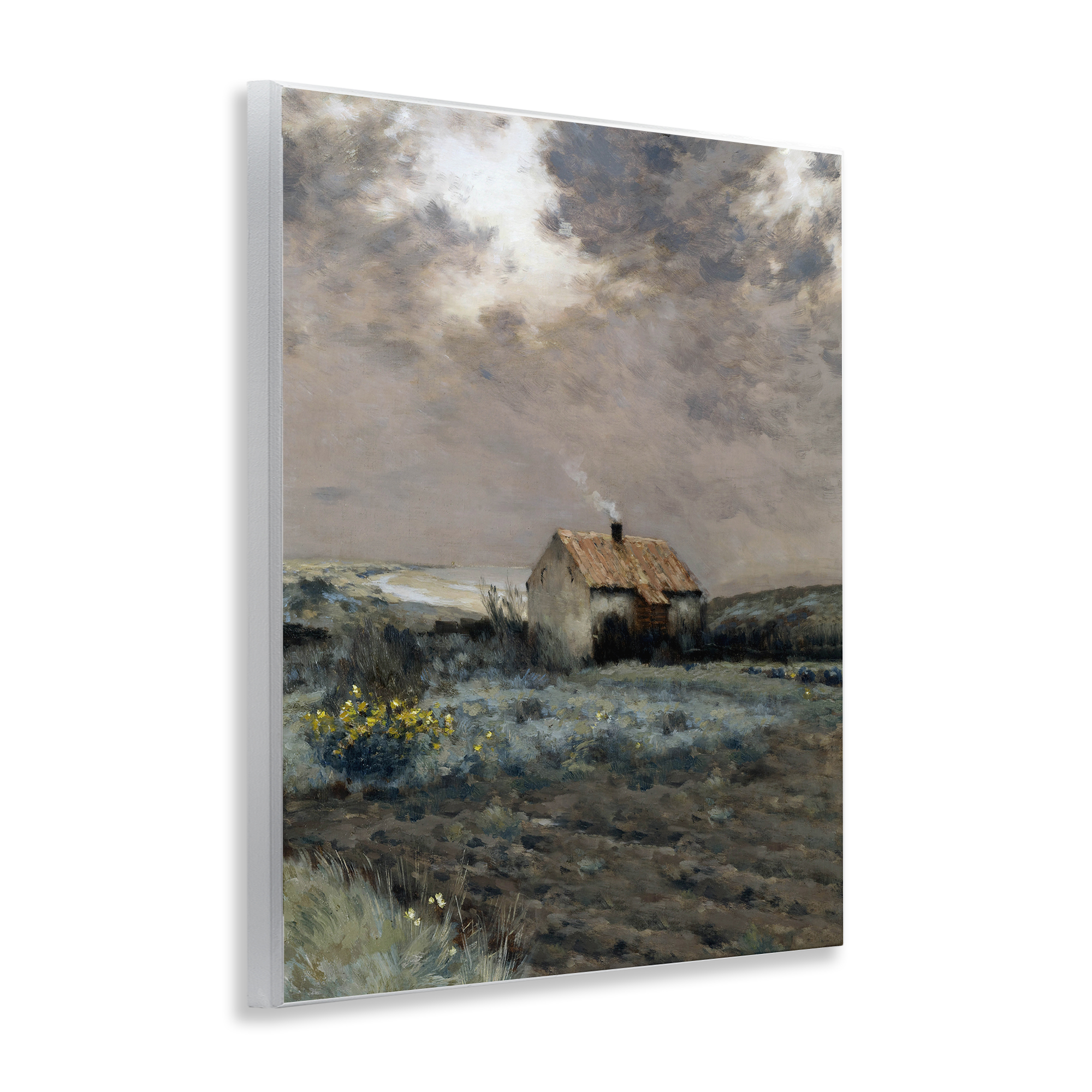 Cabin in Overcast Field Wall Plaque Art, design by Lettered and Lined