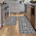 thumbnail image 2 of 2 Piece Boho Kitchen Decor Rug Set, Vintage Floral Bohemian Kitchen Floor Mats, Non Skid Washable Gray Kitchen Runner Carpet 17"x30"+17"x47" Grey, 2 of 6