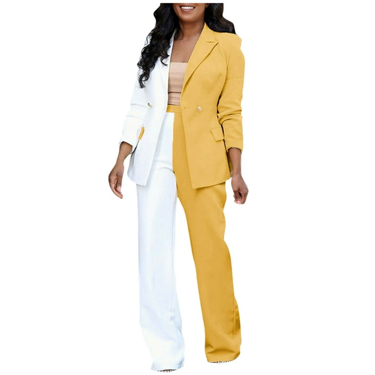 FAKKDUK Elegant Business Suit Sets Women 2 Piece Outfits Womens Pants Suits  Dressy Casual Patchwork Open Front Long Sleeve Blazers Work Sets Office