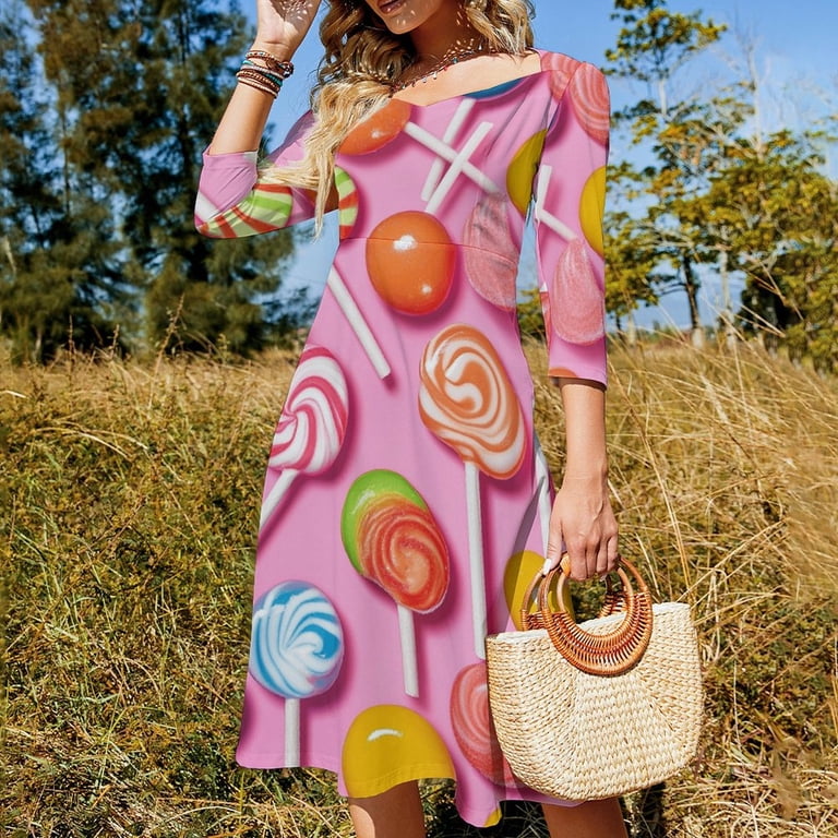 rainbow flare dress Pastel Rainbow Long Sleeve Midi Dress with Pockets, Women Ombre Gradient Pink Tie Dye Casual Cute Designer Flare Elegant Plus Size Dress 2XL main image 1