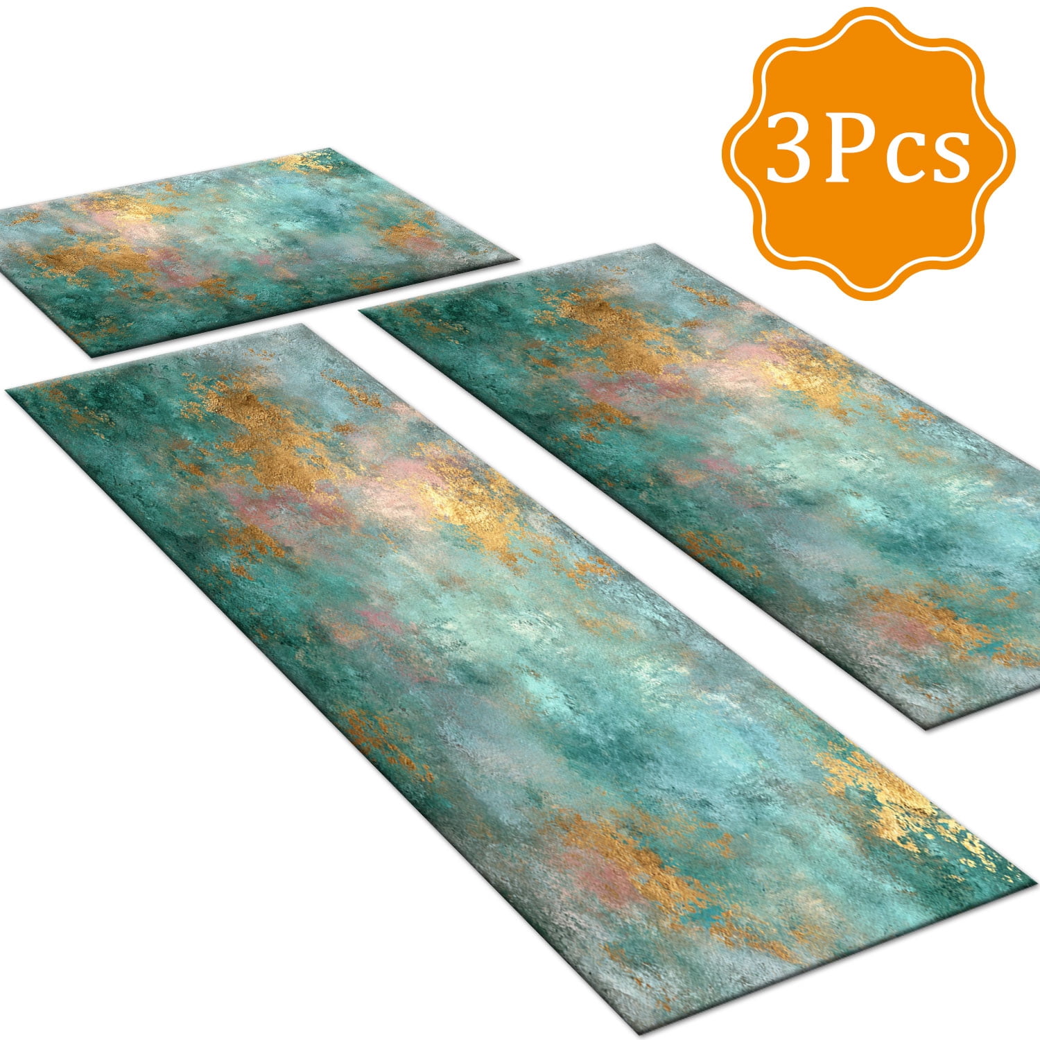 3 Piece Kitchen Rug Set, Non-Slip And Washable, Abstract Pattern Kitchen Hallway Rug, Soft And Comfortable, Suitable For Sinks, Floors, Entrances, Hallways and Bathrooms