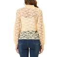 thumbnail image 4 of INSPIRE CHIC Women's Floral Lace Top Turtleneck Puff Long Sleeve See Through Sheer Blouse S Light Beige, 4 of 6